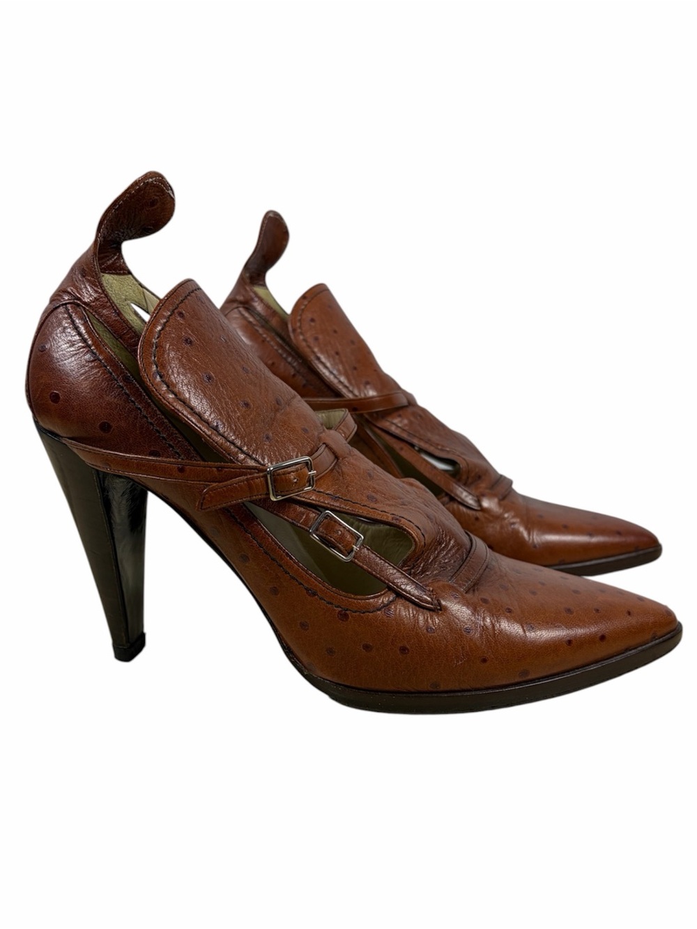 Camilla Skovgaard London Ostrich-Texture Leather Double-Strap Pumps EU 40.5